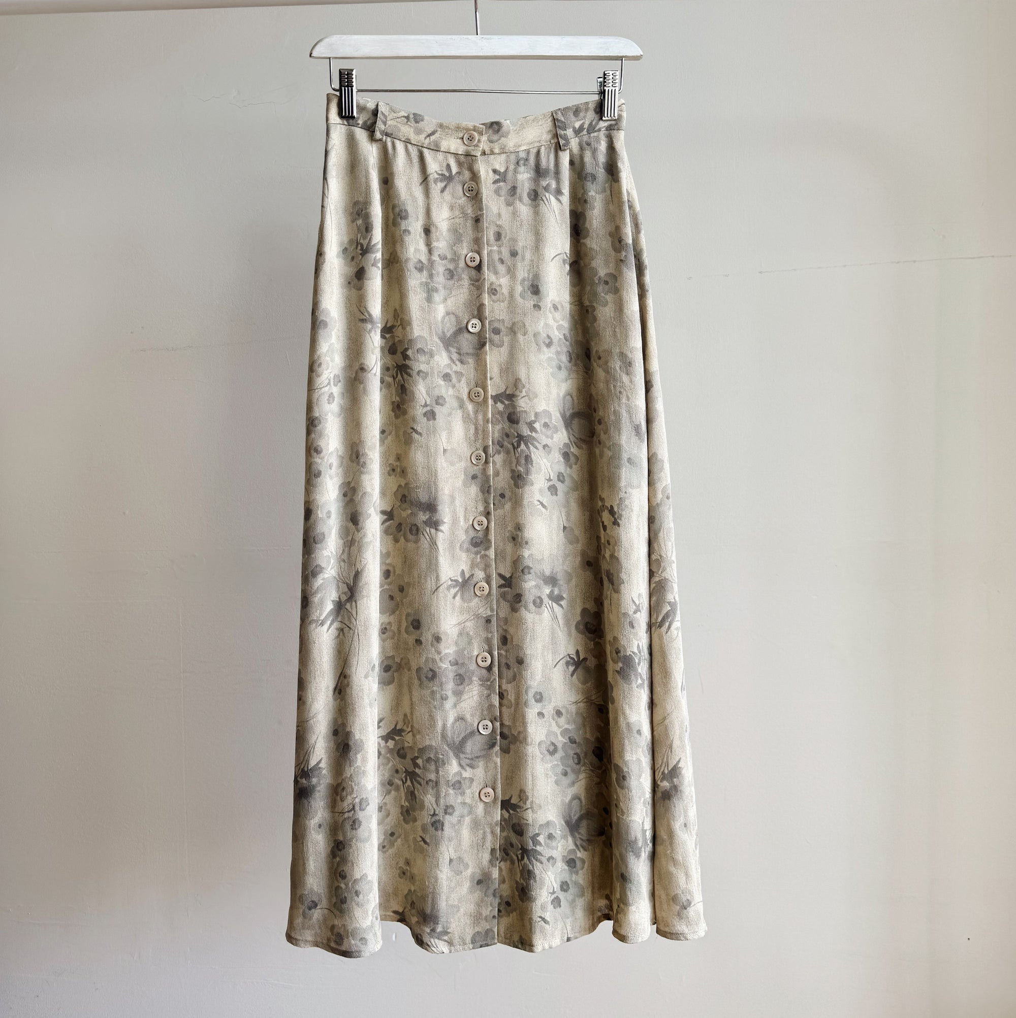 Blue Gray Floral Silk Maxi Skirt - Hey Jude