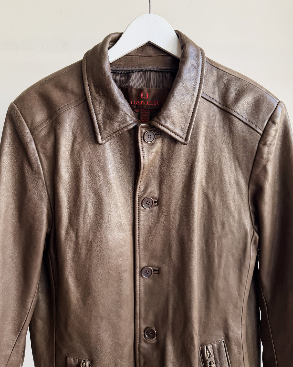 Walnut Button Front Leather Jacket