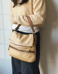 Tan Foldover Leather Shoulder Bag