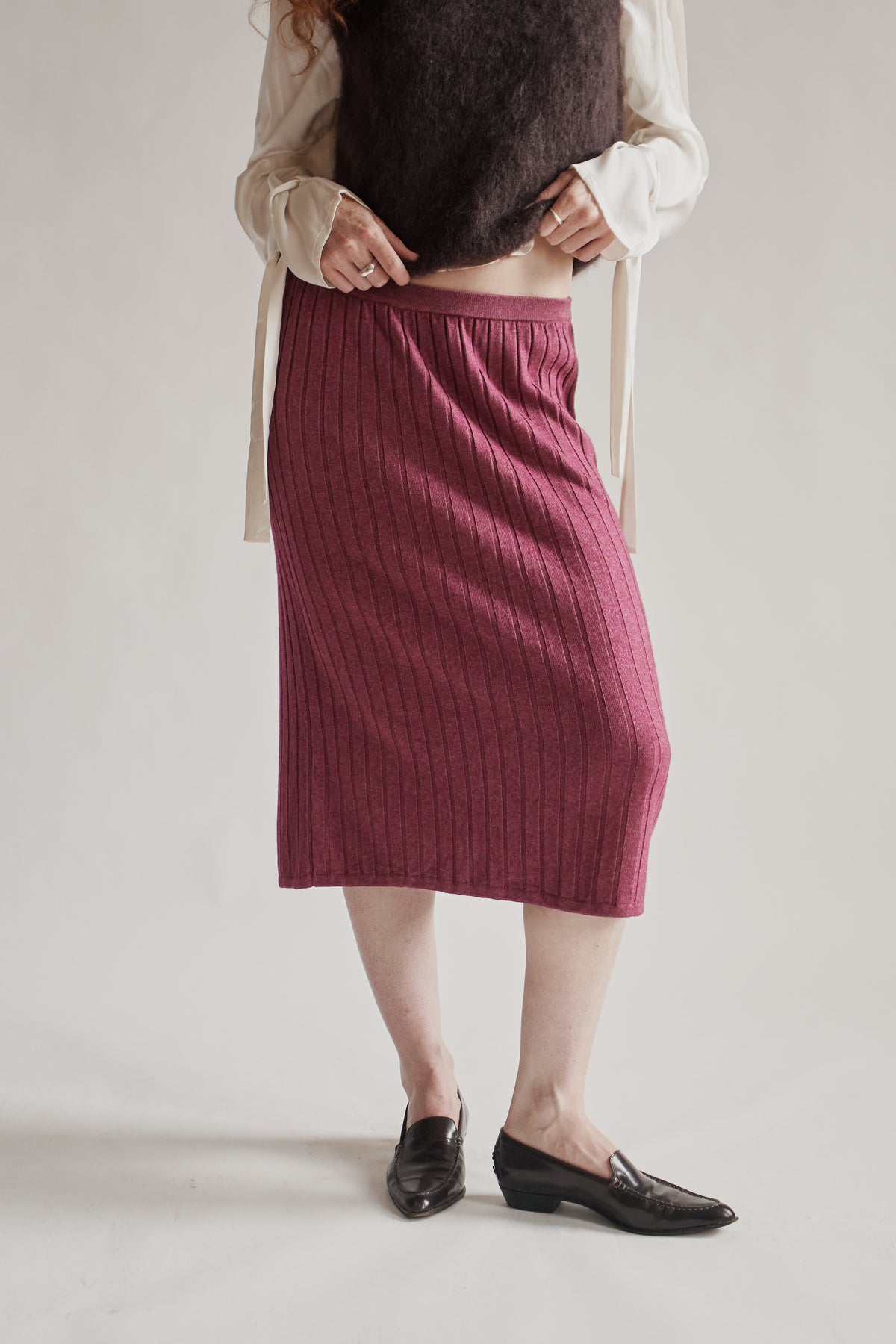 Raspberry Cashmere + Silk Knit Midi Skirt