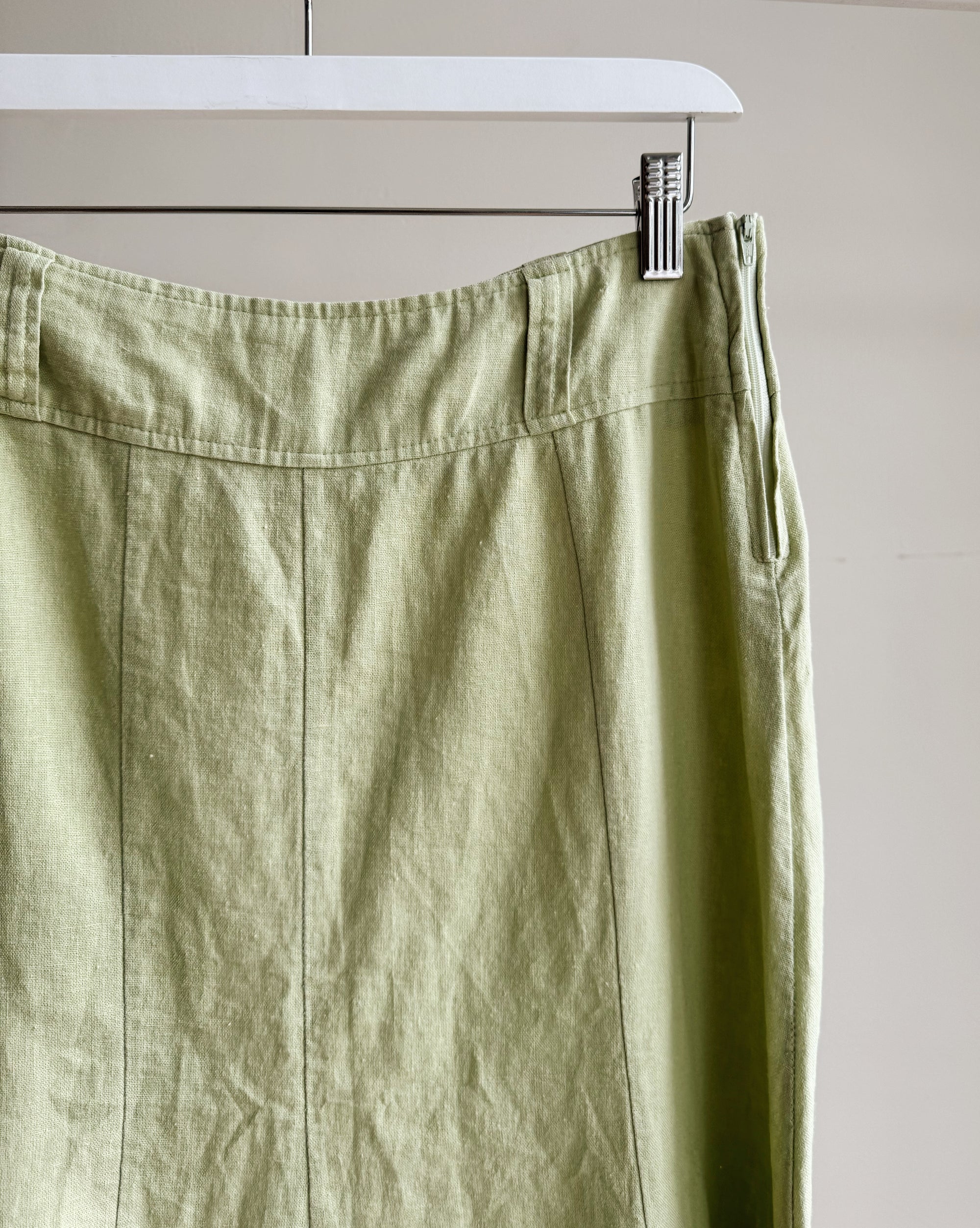 Pistachio Raw Hem Linen Skirt