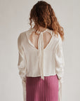 Ivory Draped Silk Tie Blouse