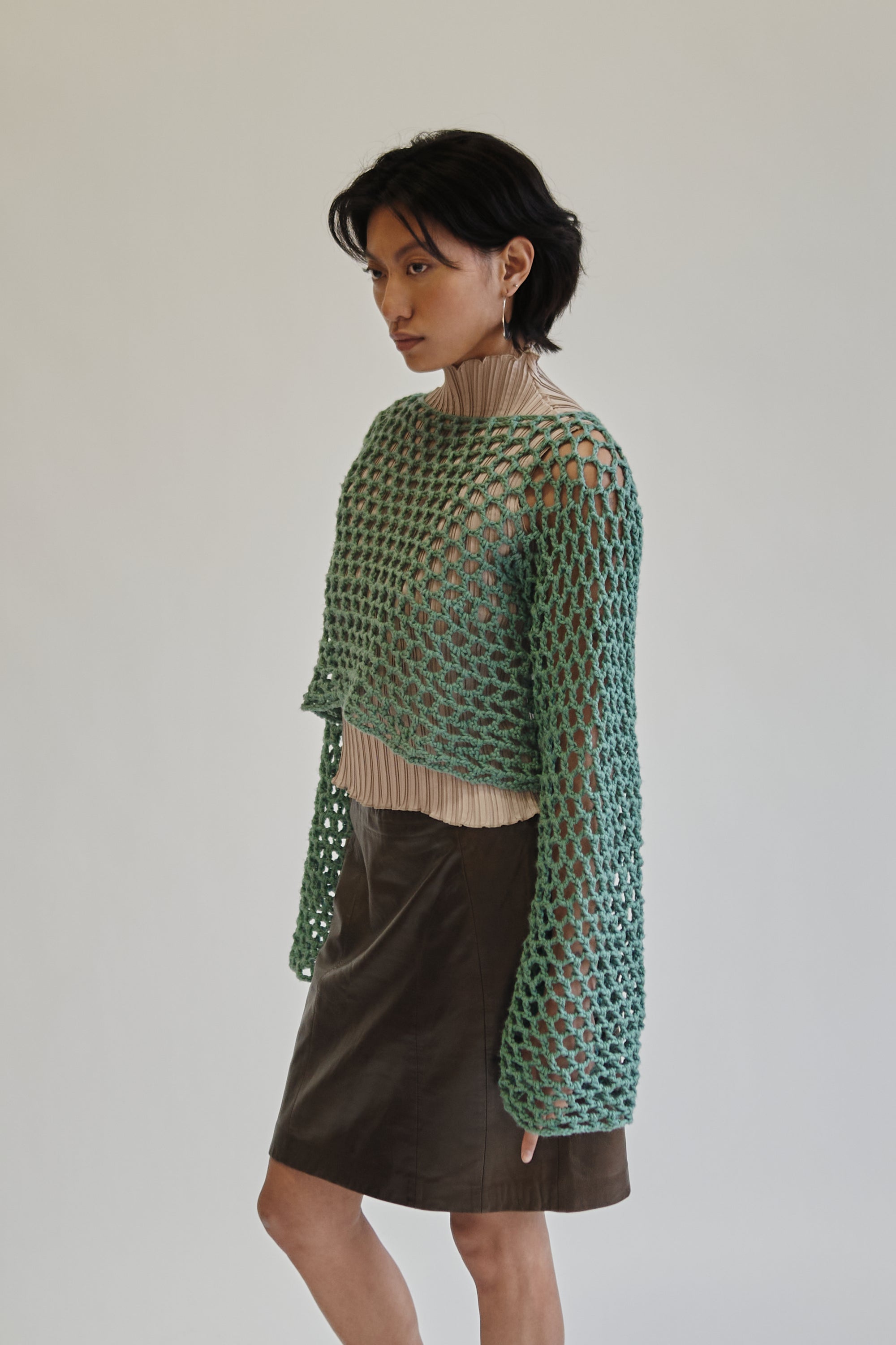 Turquoise Cotton Crochet Knit Pullover - Hey Jude