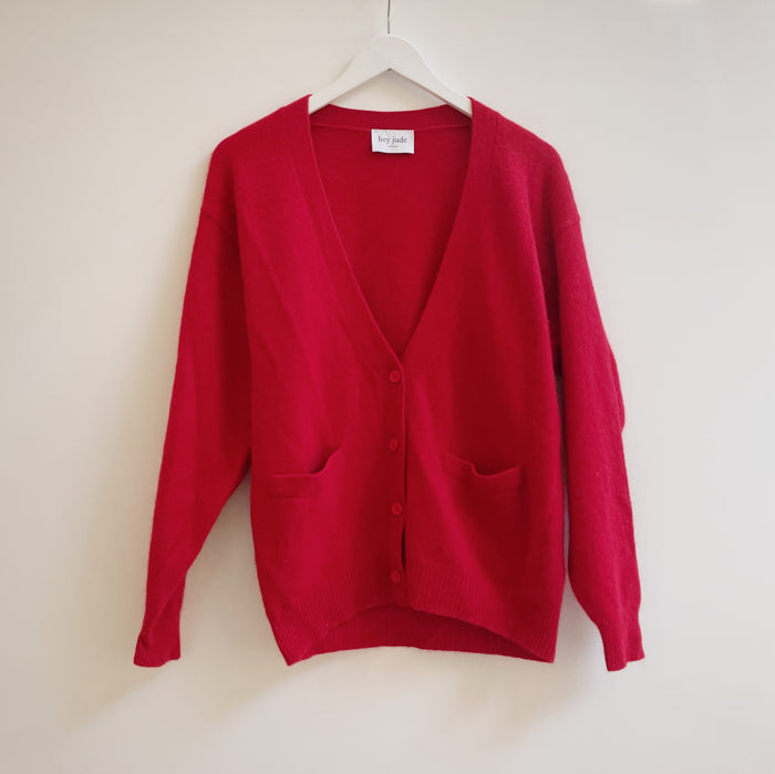 Crimson Lambswool V-Neck Cardigan