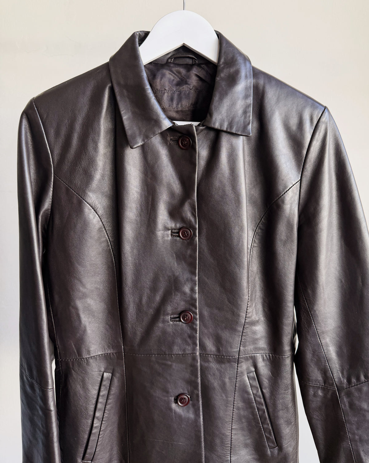Espresso Spread Collar Leather Jacket