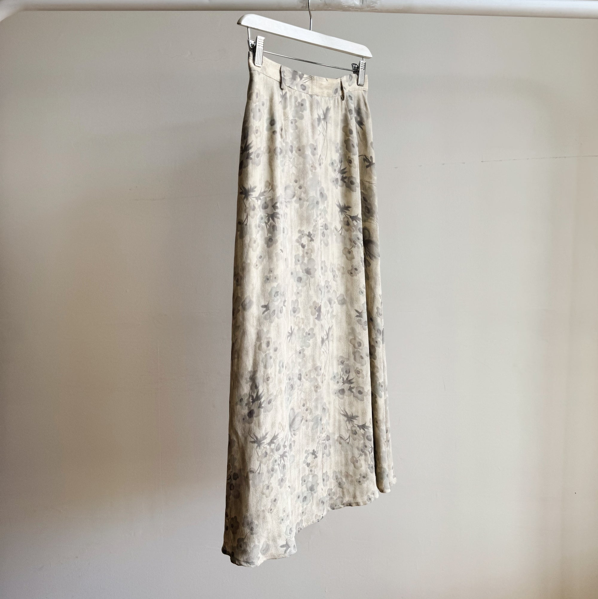 Blue Gray Floral Silk Maxi Skirt - Hey Jude