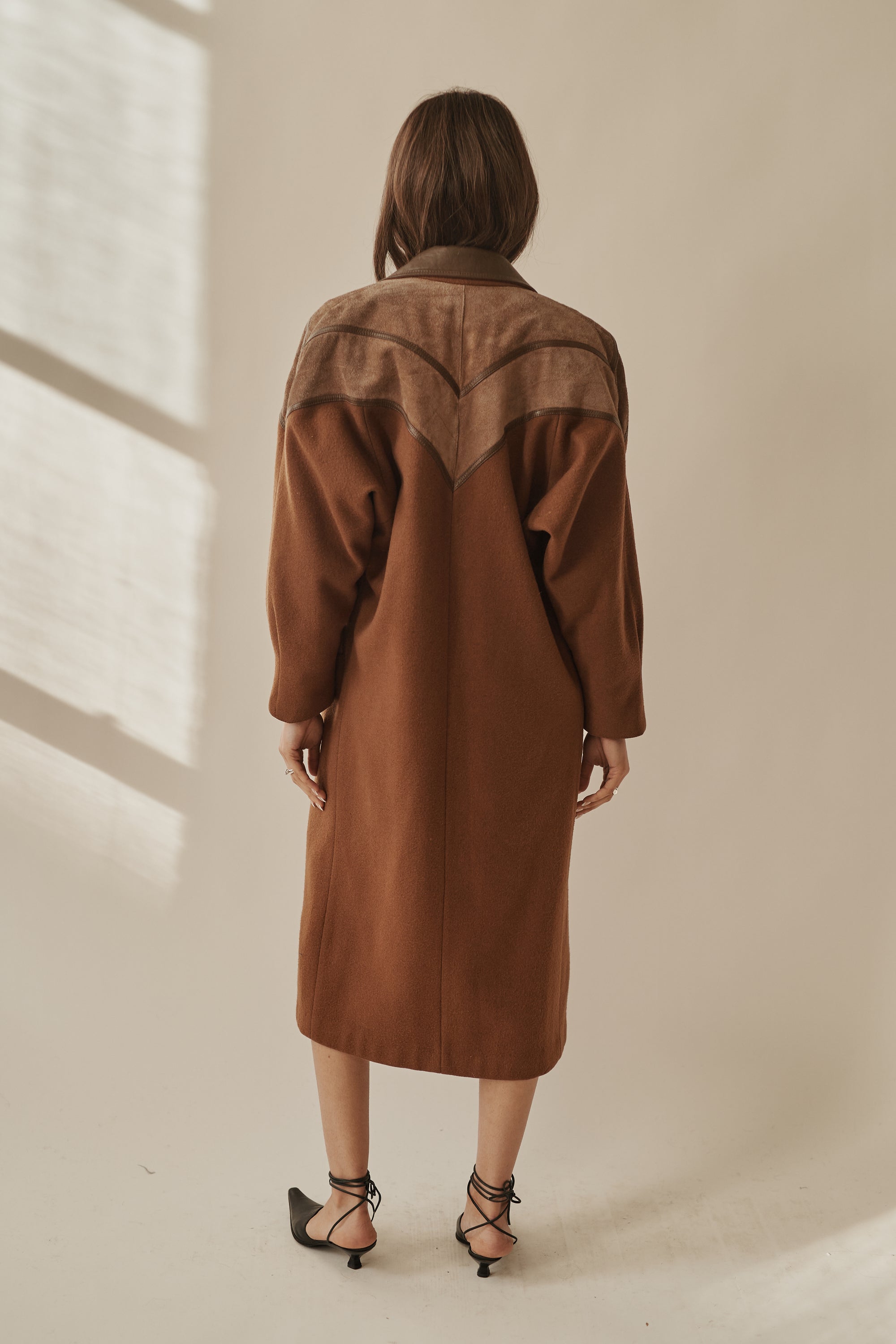 Teak Wool Coat With Leather Trim