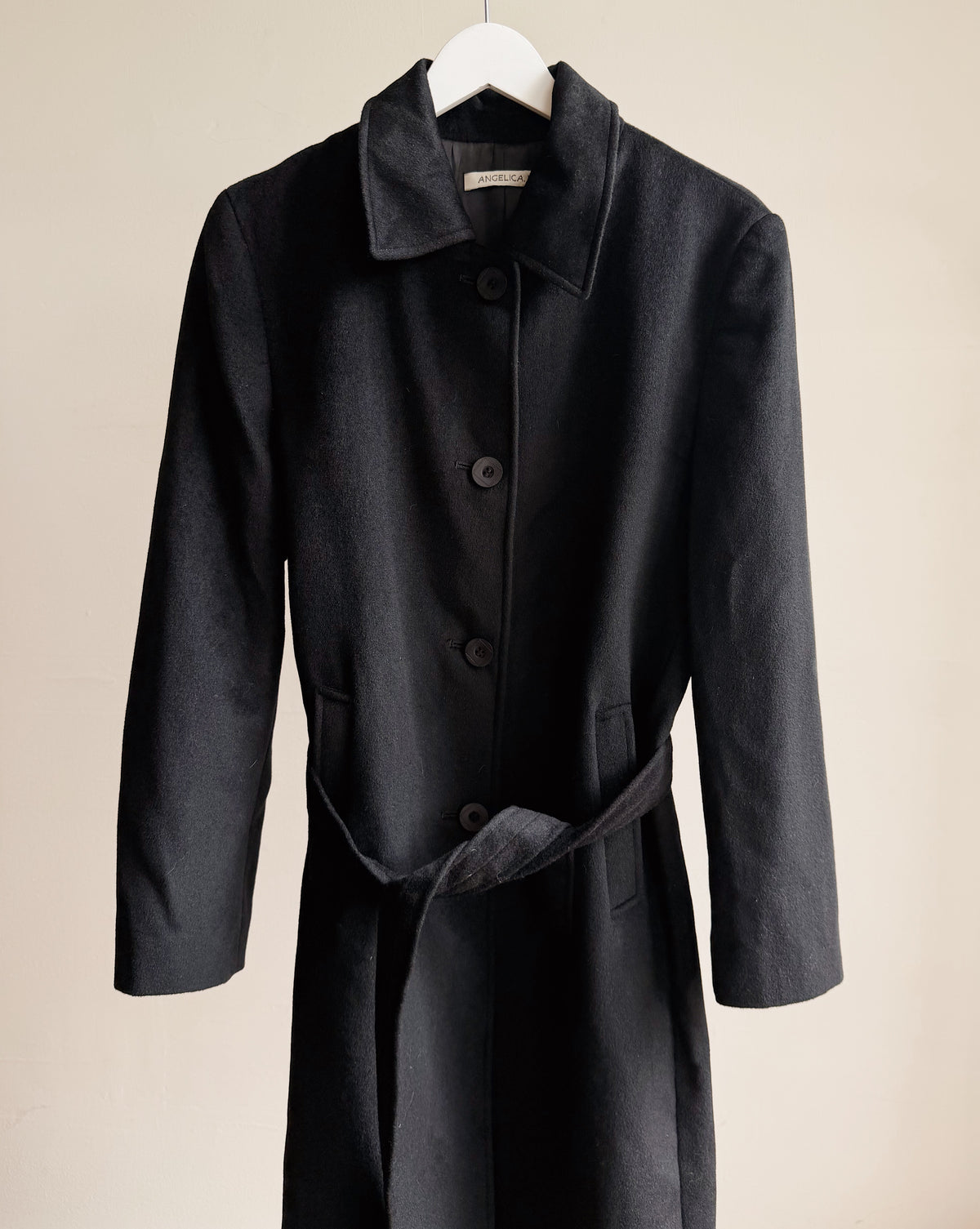 Onyx Cashmere Wool Belted Coat - Hey Jude