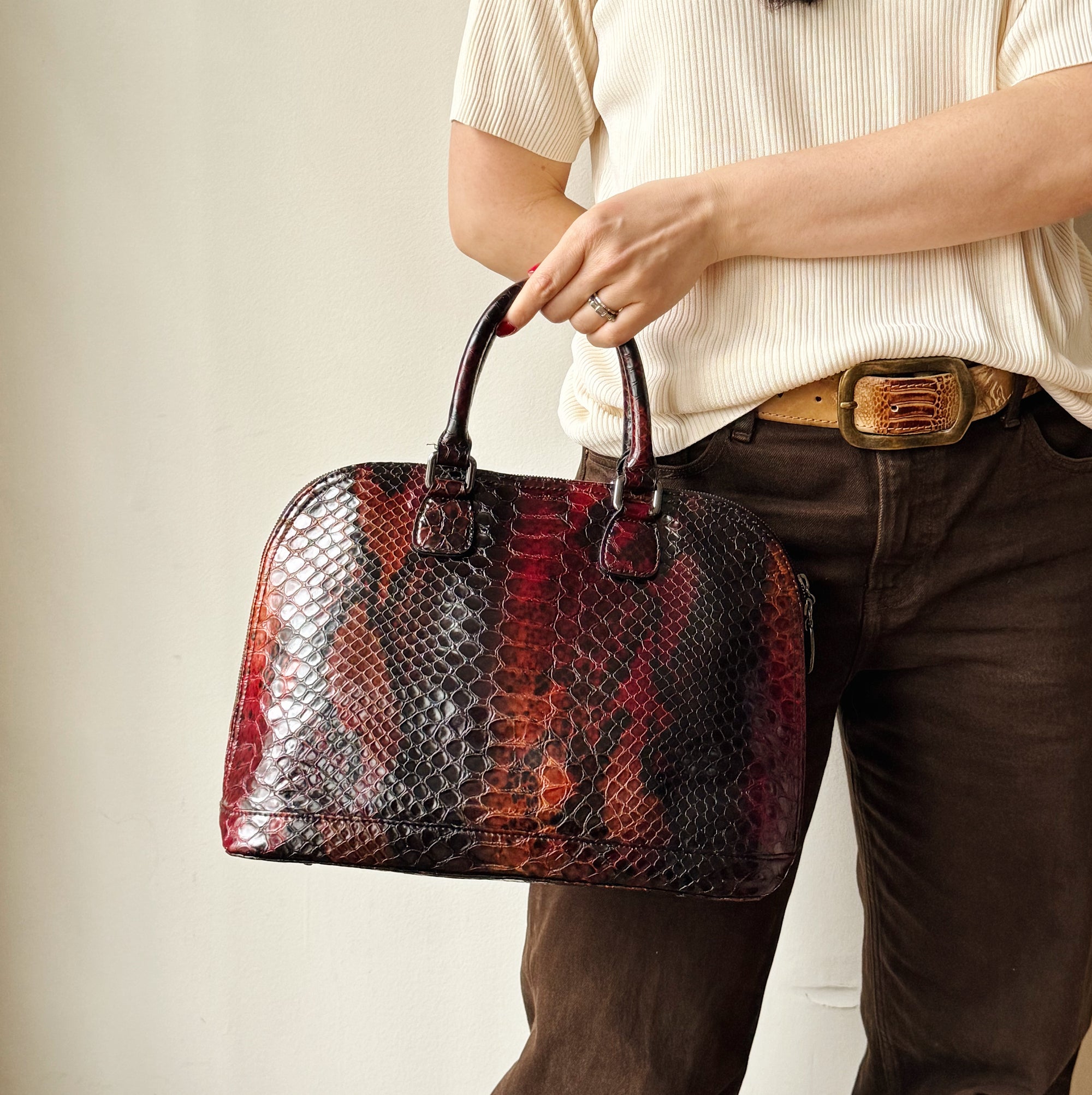 Burgundy Snakeskin Embossed Handbag - Hey Jude