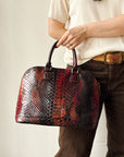Burgundy Snakeskin Embossed Handbag - Hey Jude
