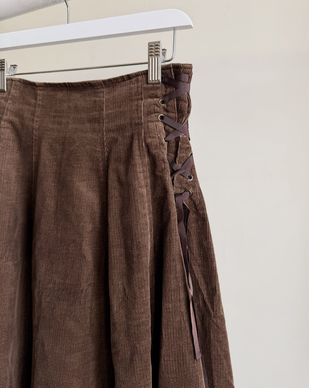Brown Corduroy Flare Skirt