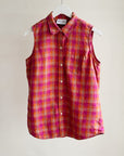 Fuchsia Plaid Linen Button Up