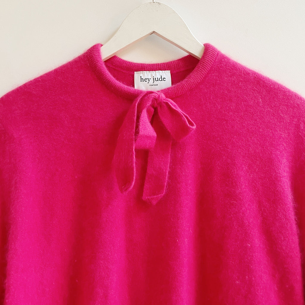Pink Angora Bow Sweater