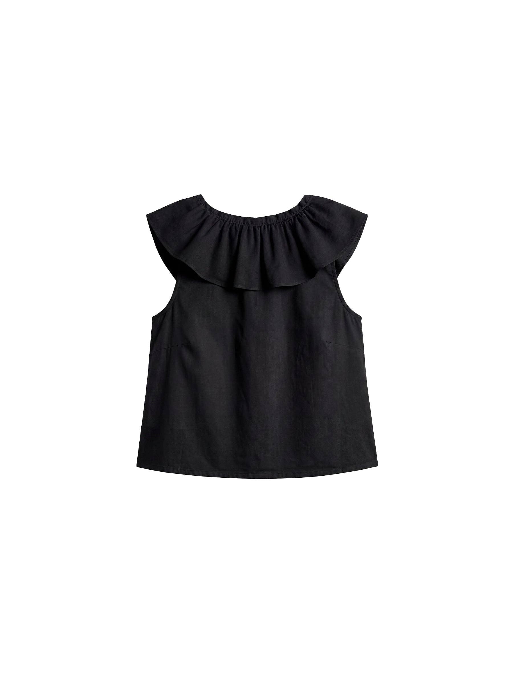 CUBIC - CUBIC Ruffle V-Neck Sleeveless Blouse: Black / S - Hey Jude