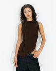 Cubic | Asymmetrical Sleeveless Tie-Neck Top in Espresso