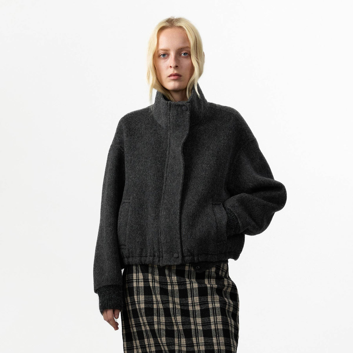 CUBIC | Relaxed Wool Cropped Jacket in Dark Grey
