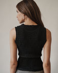 Black Textured Pleat Tank