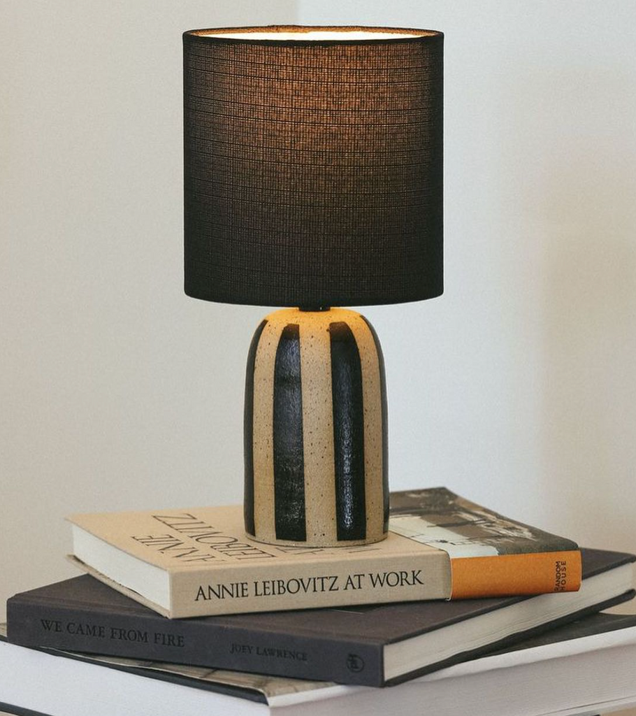 Black Ceramic Striped Mini Lamp