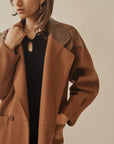 Teak Wool Coat With Leather Trim