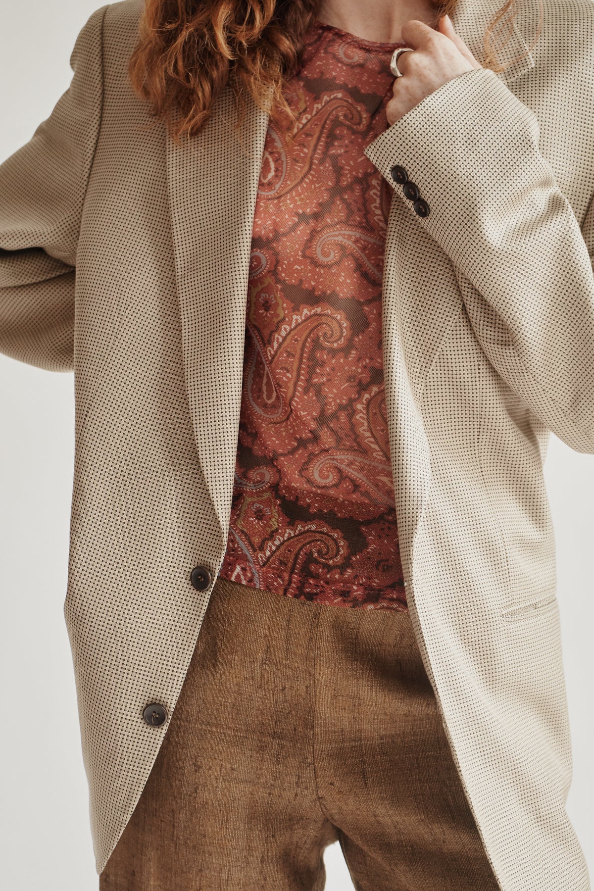 Champage Silk + Wool Pin Dot Blazer