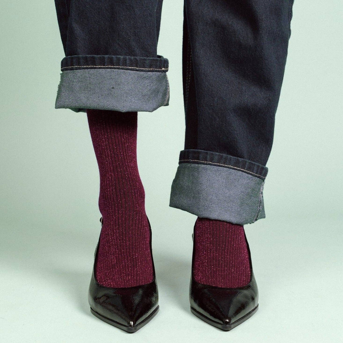 KLUE - KLUE Glitter Lurex socks in eco-friendly Lyocell | Burgundy wine: 36-40 - Hey Jude