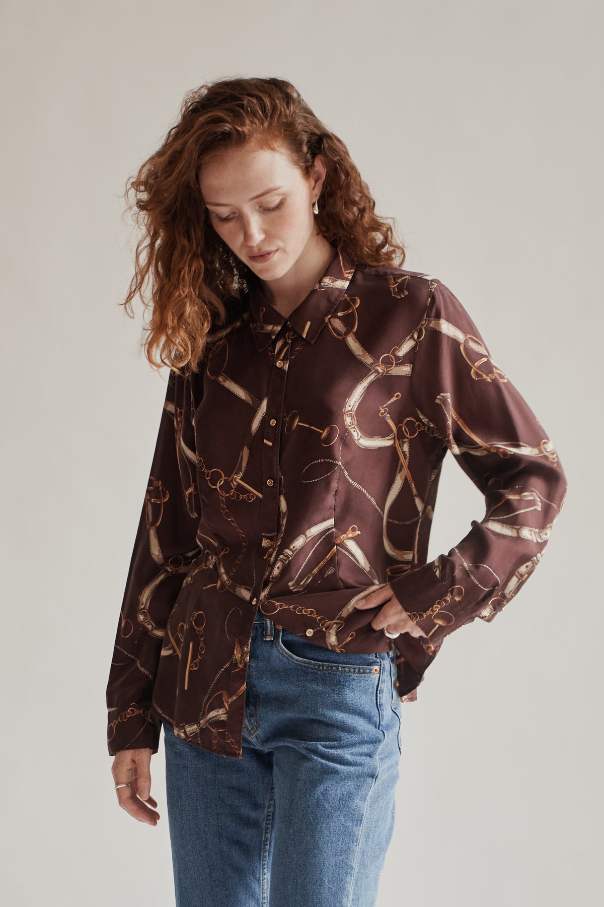 Burgundy Silk Equestrian Print Blouse - Hey Jude