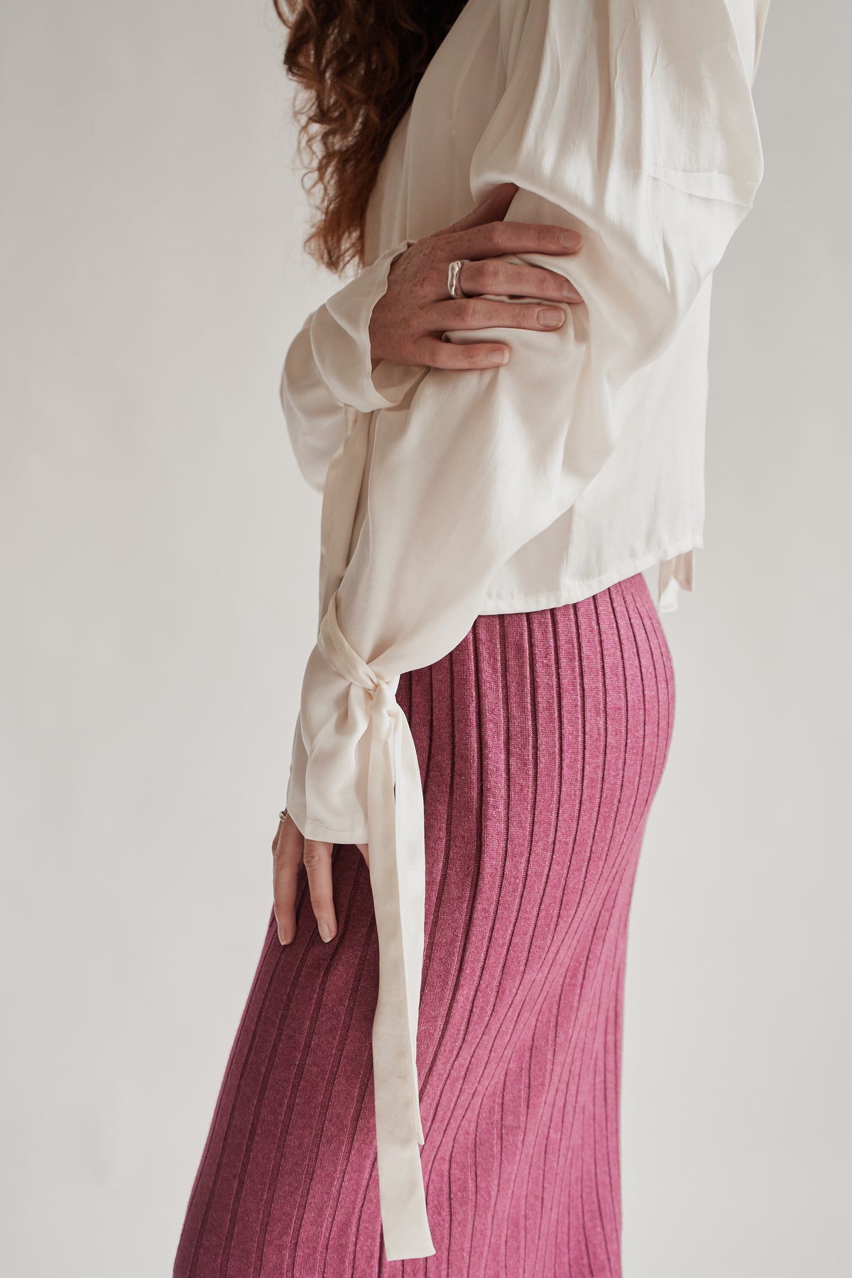 Raspberry Cashmere + Silk Knit Midi Skirt