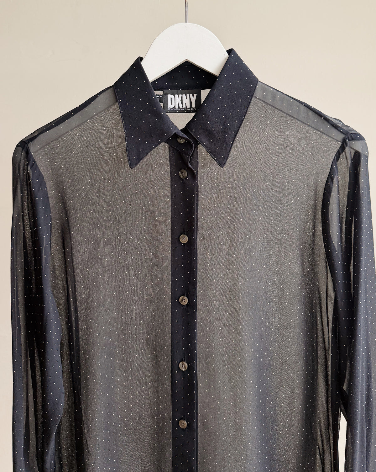 DKNY Navy Sheer Silk Polka Dot Blouse - Hey Jude