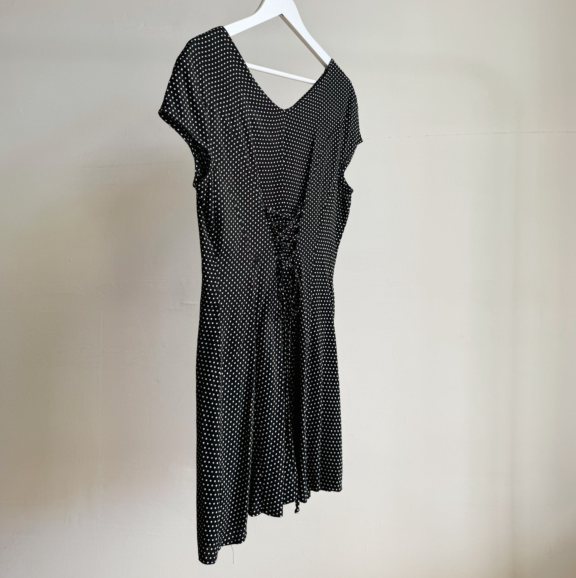 Black Polka Dot Lace Up Mini Dress - Hey Jude