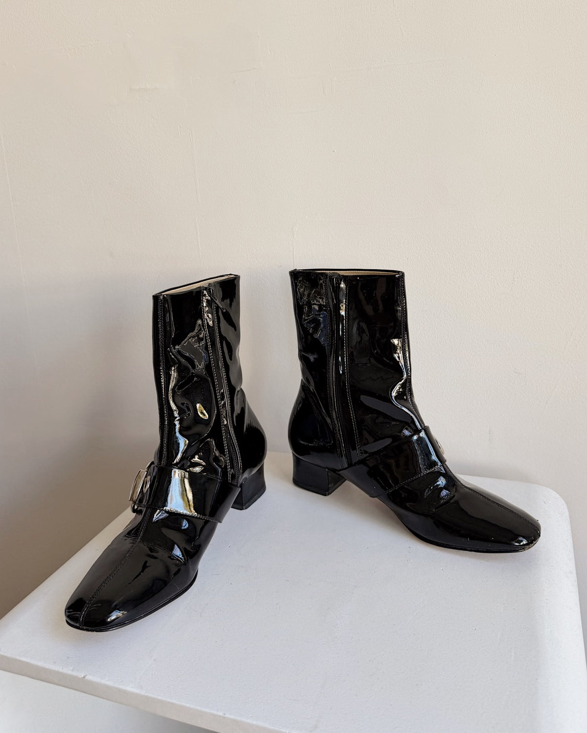 Ink Patent Leather Ankle Boots | Size 8.5