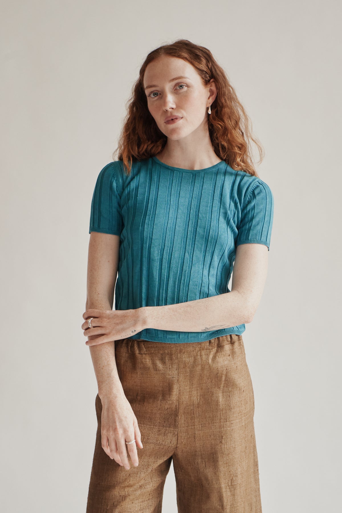 Teal Silk Ribbed Tee - Hey Jude