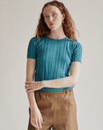 Teal Silk Ribbed Tee - Hey Jude