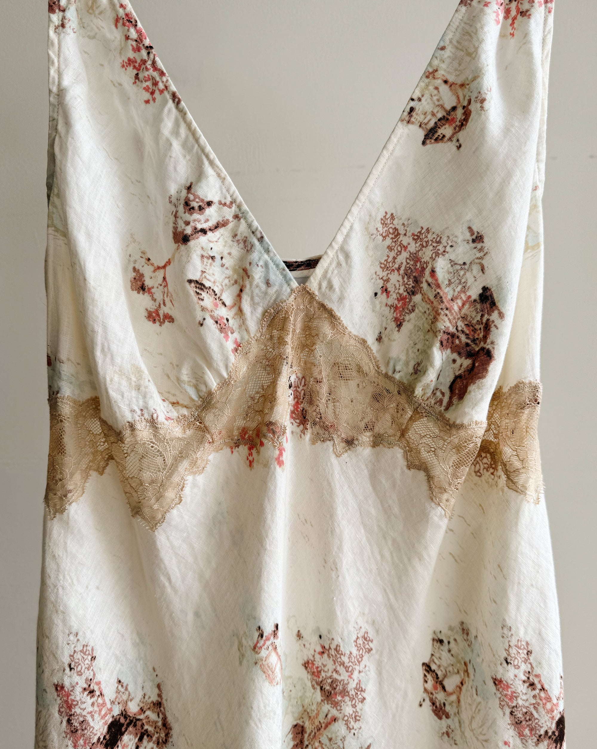 Cream Floral Linen Slip Dress