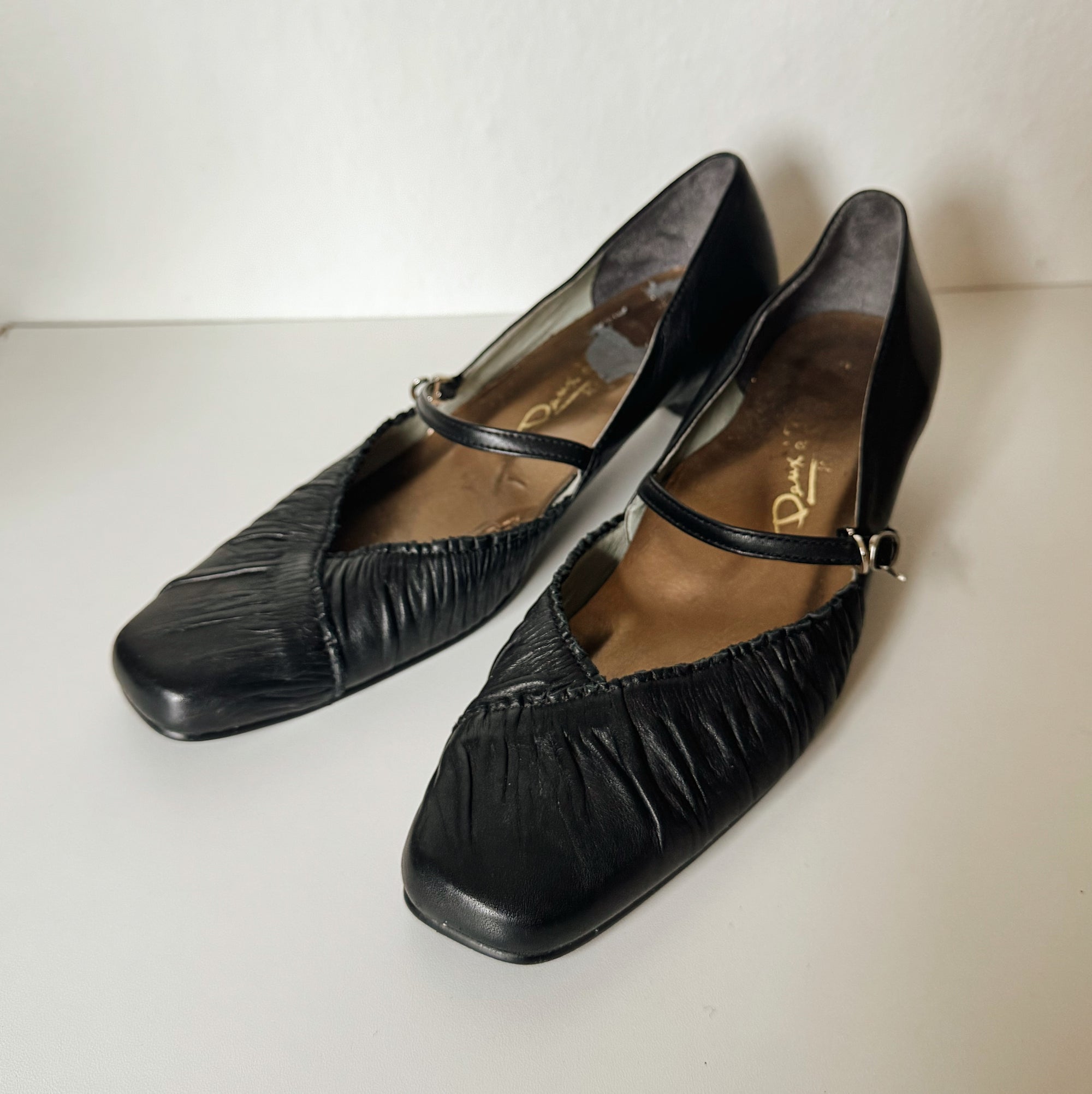Black Ruched Leather Mary Janes | Size 6.5 - Hey Jude