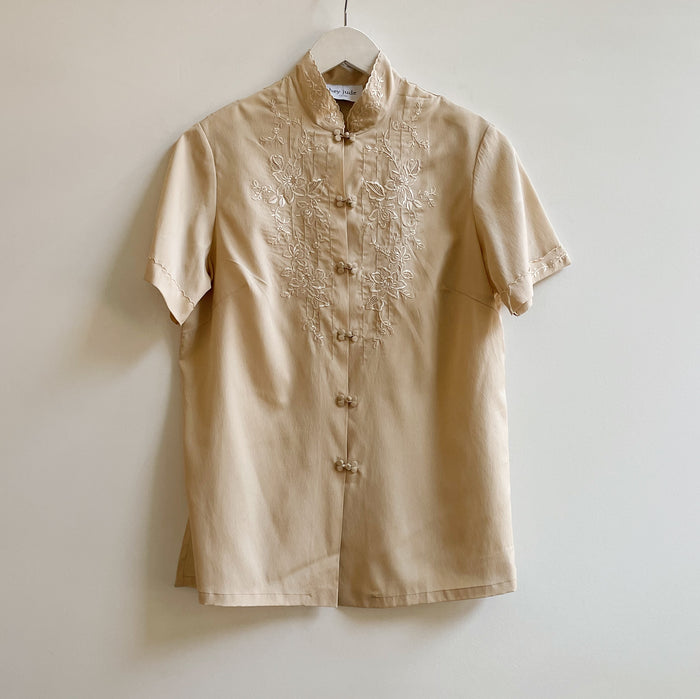 Beige Antique Embroidered Silk Blouse