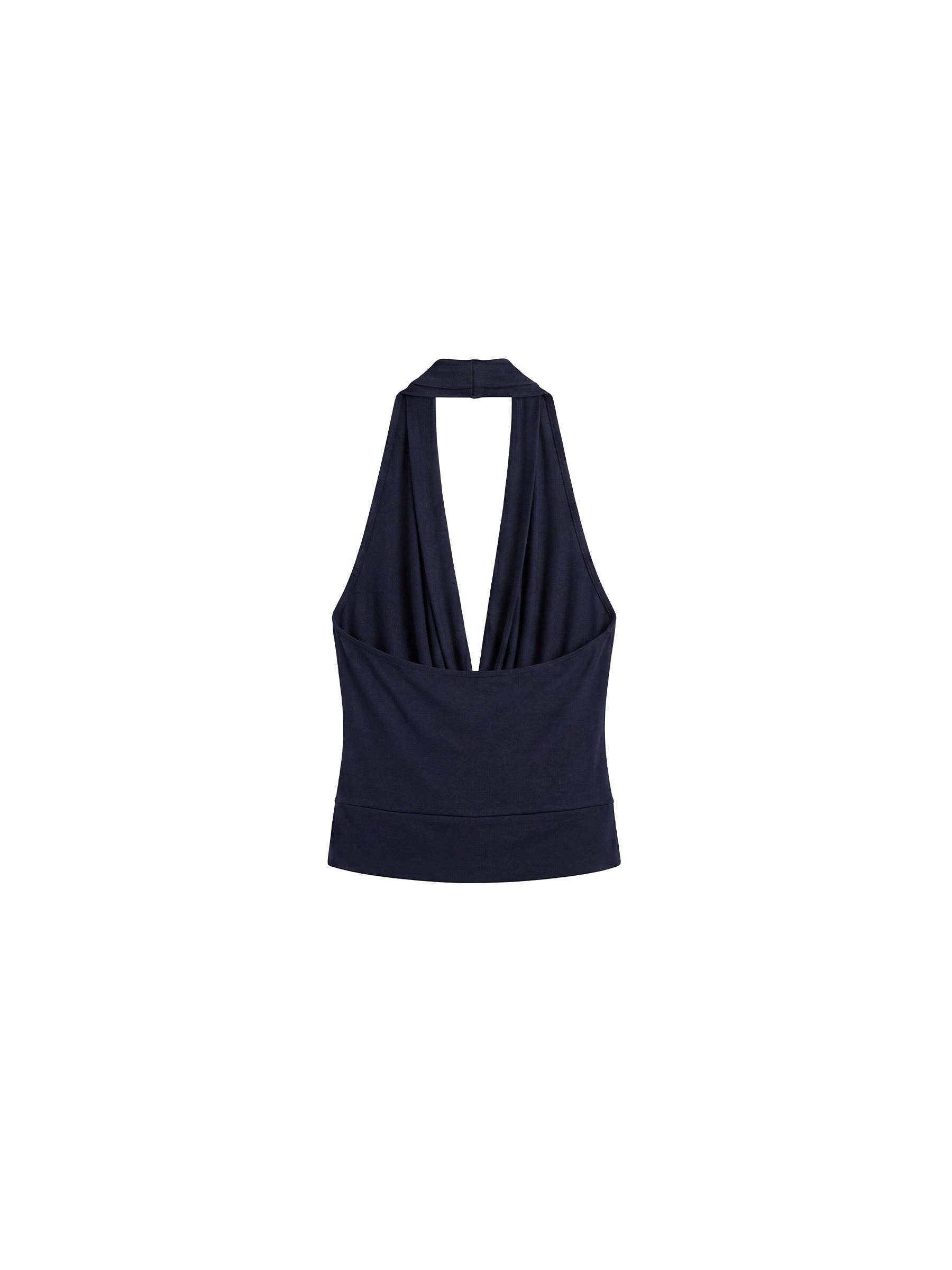 CUBIC - CUBIC Minimal Cowl Neck Halter Camisole: Navy / S - Hey Jude