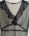 Onyx Sheer Silk Ruffle Blouse