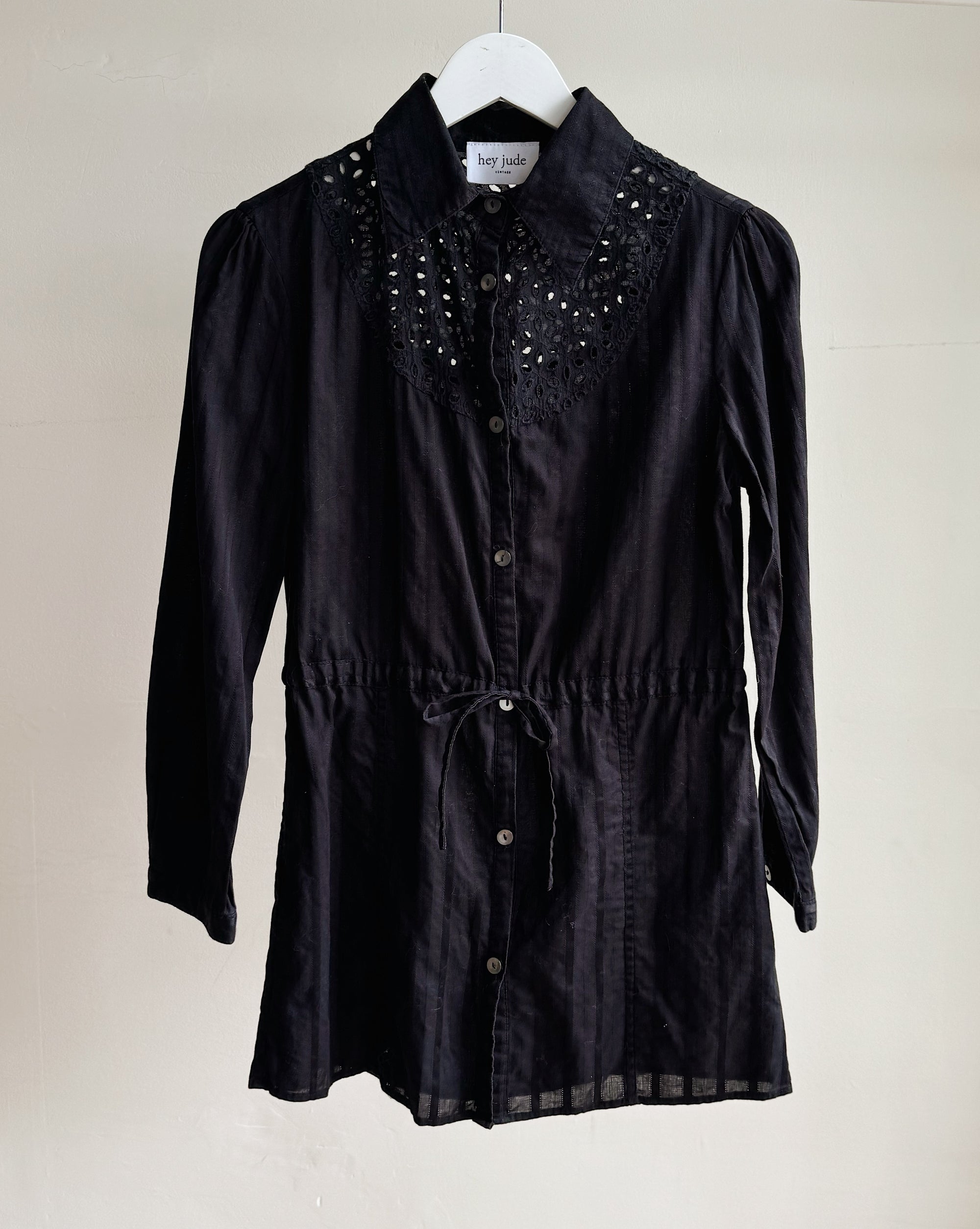 Black Cotton Lace Cinched Blouse - Hey Jude