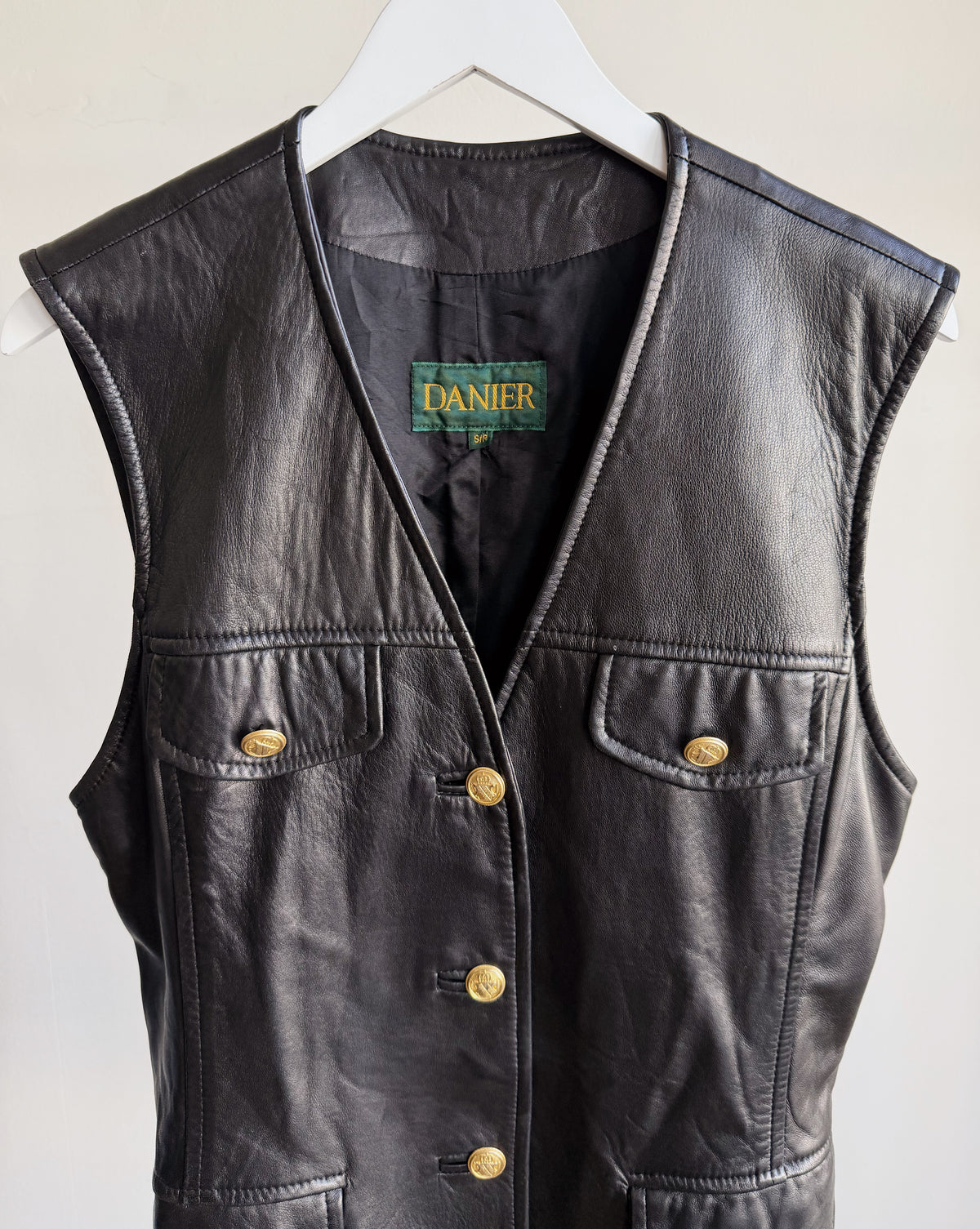 Black Leather Gold Embellished Vest