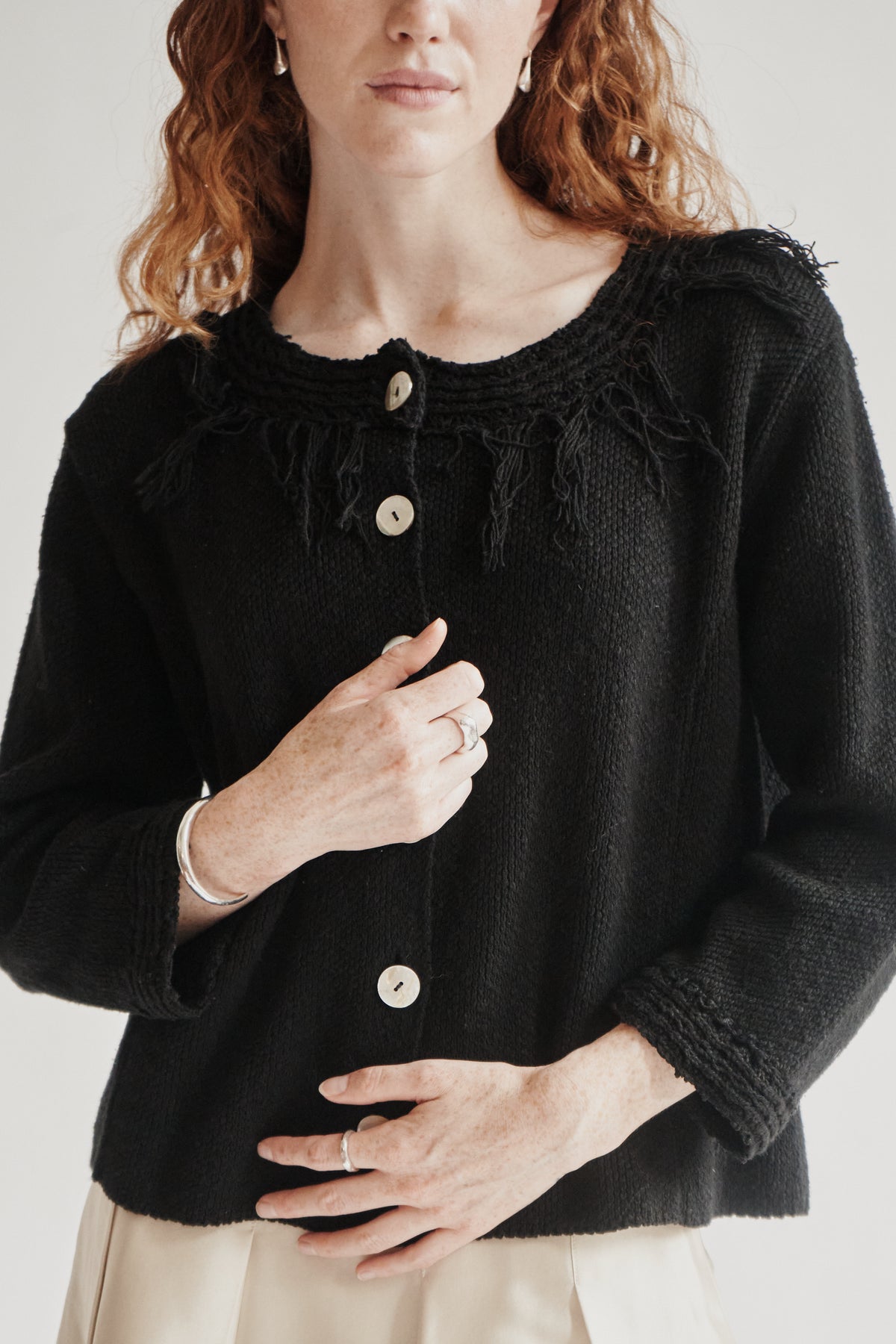 Black Textured Fringe Cotton Cardigan - Hey Jude