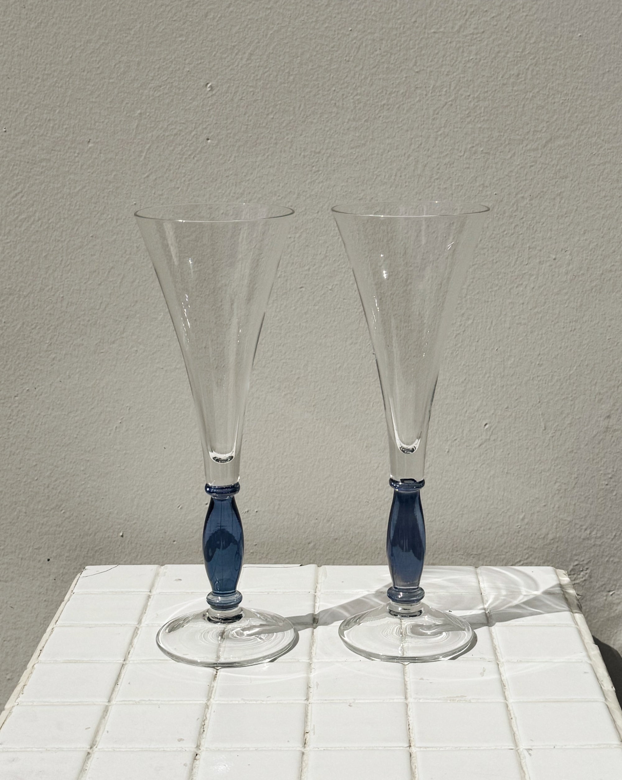 Clear Fluted Glasses with Indigo Stem - Hey Jude