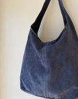 Suede Leather Shoulder Bag in Dusty Blue - Hey Jude