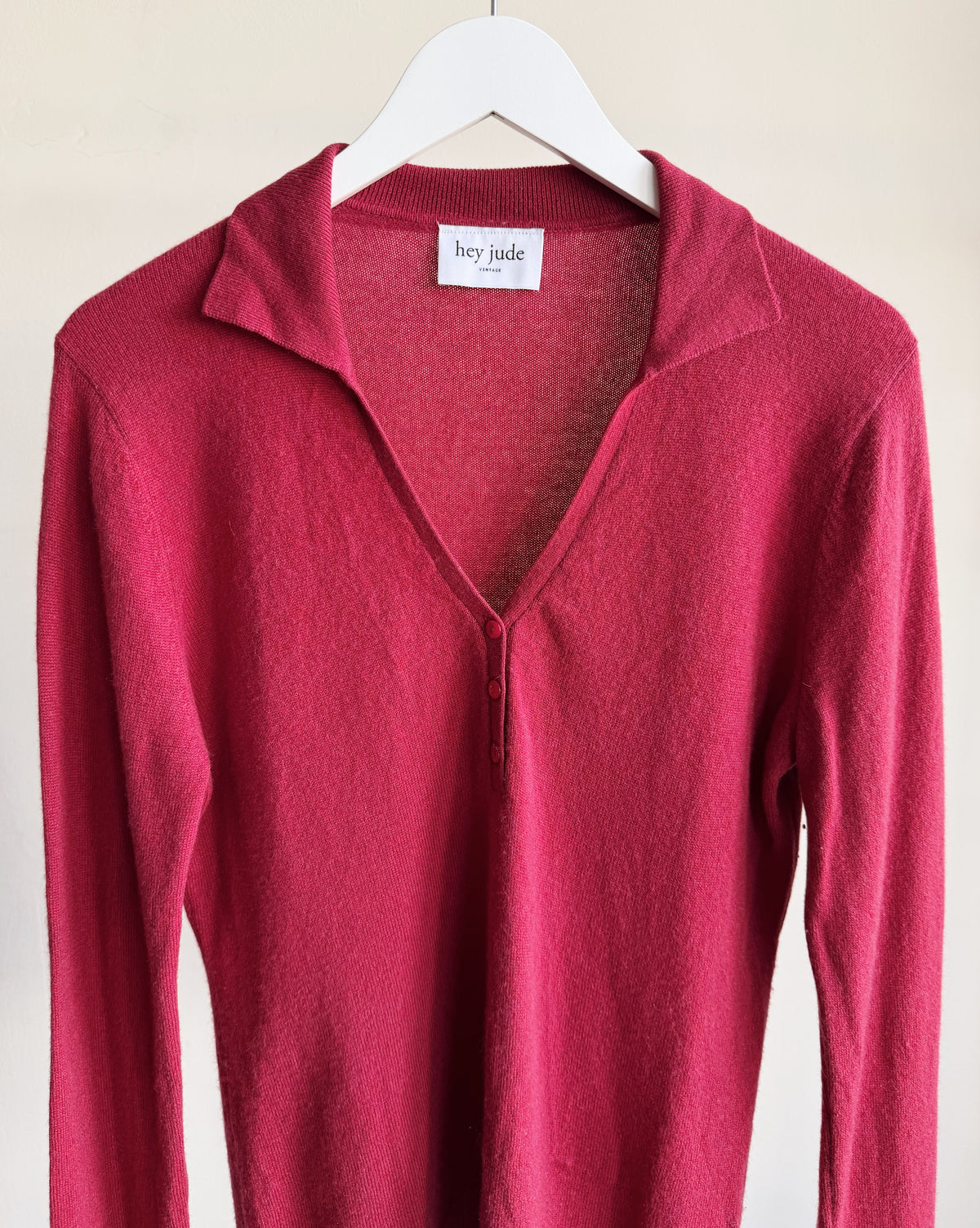 Wine V-Neck Knit Henley Sweater