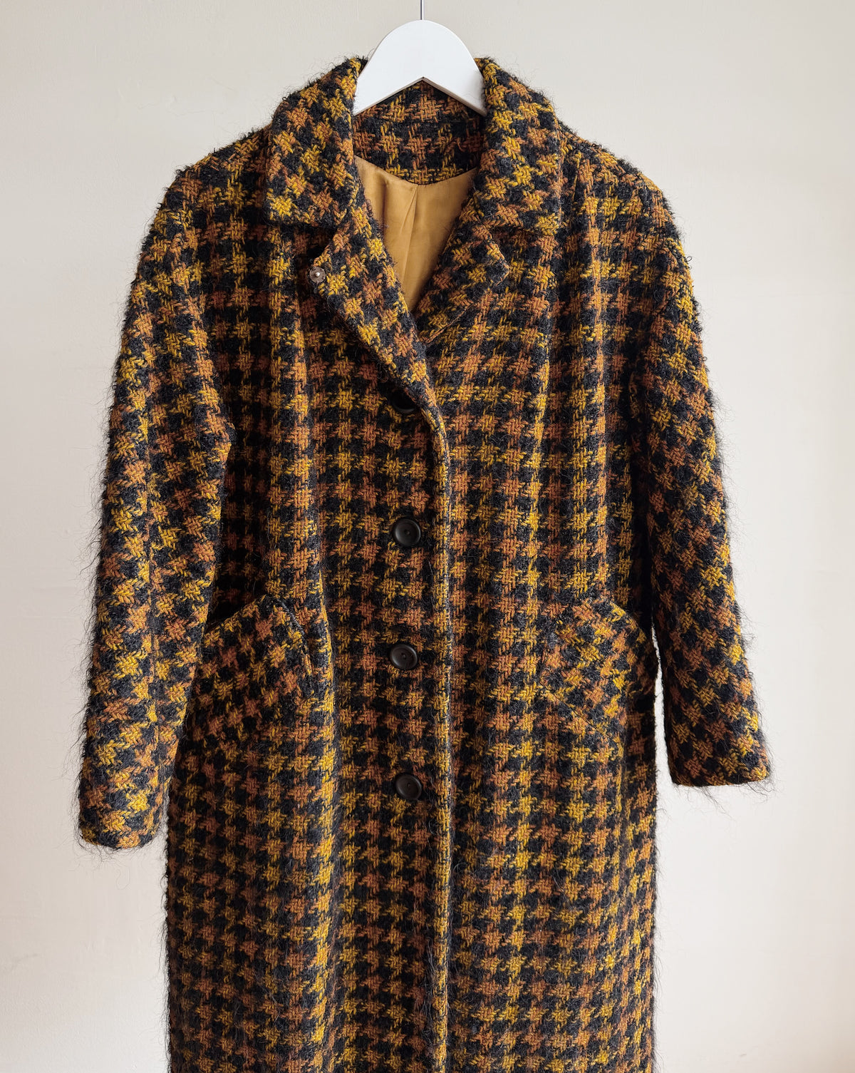 Black &amp; Mustard Houndstooth Wool Coat - Hey Jude