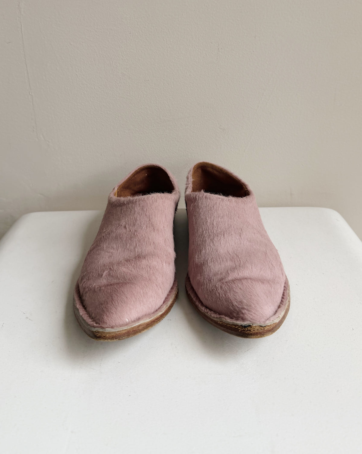 Mauve Pony Hair Leather Slip Ons | Size 38
