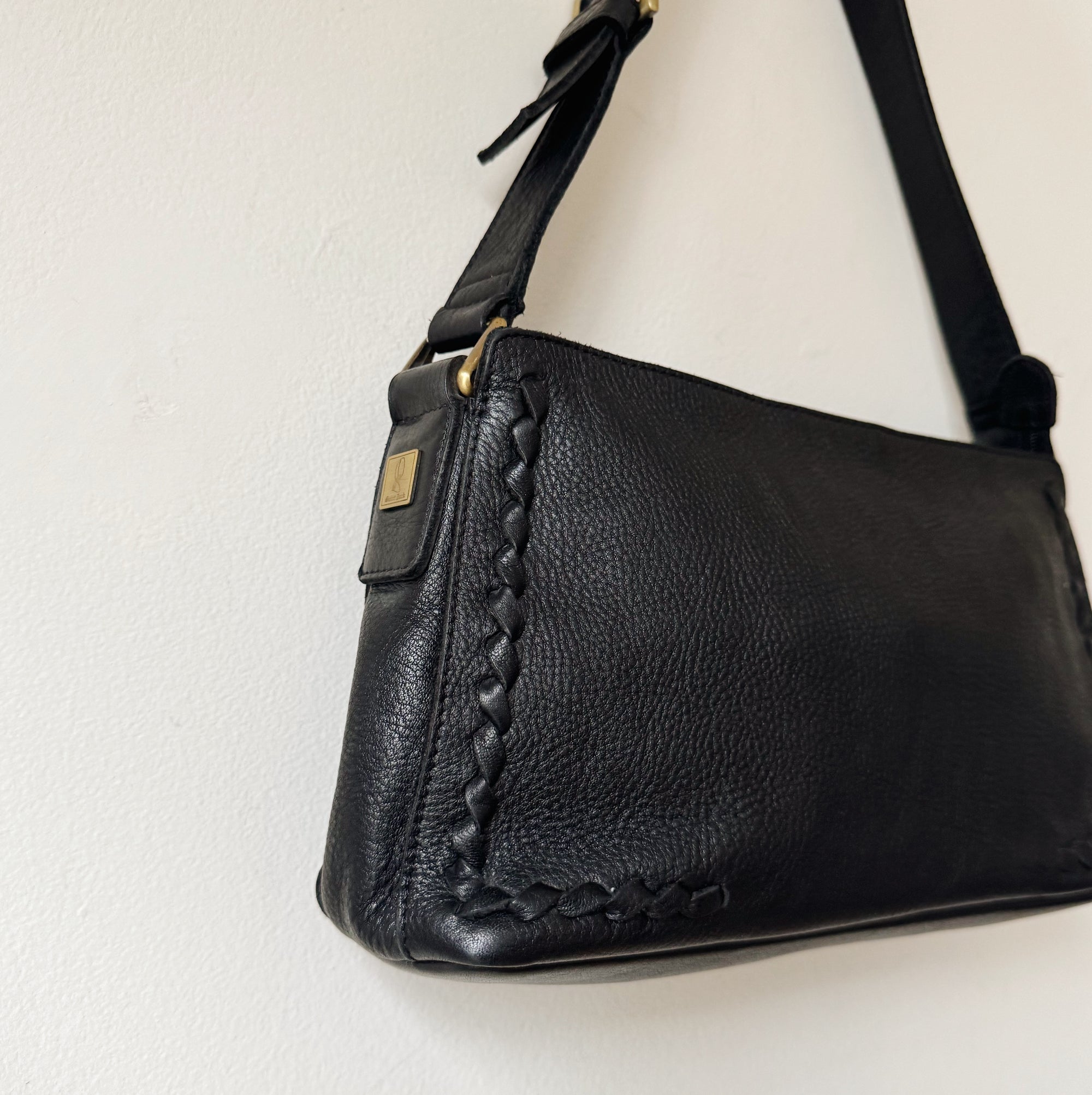 Soot Leather Braided Baguette Bag - Hey Jude