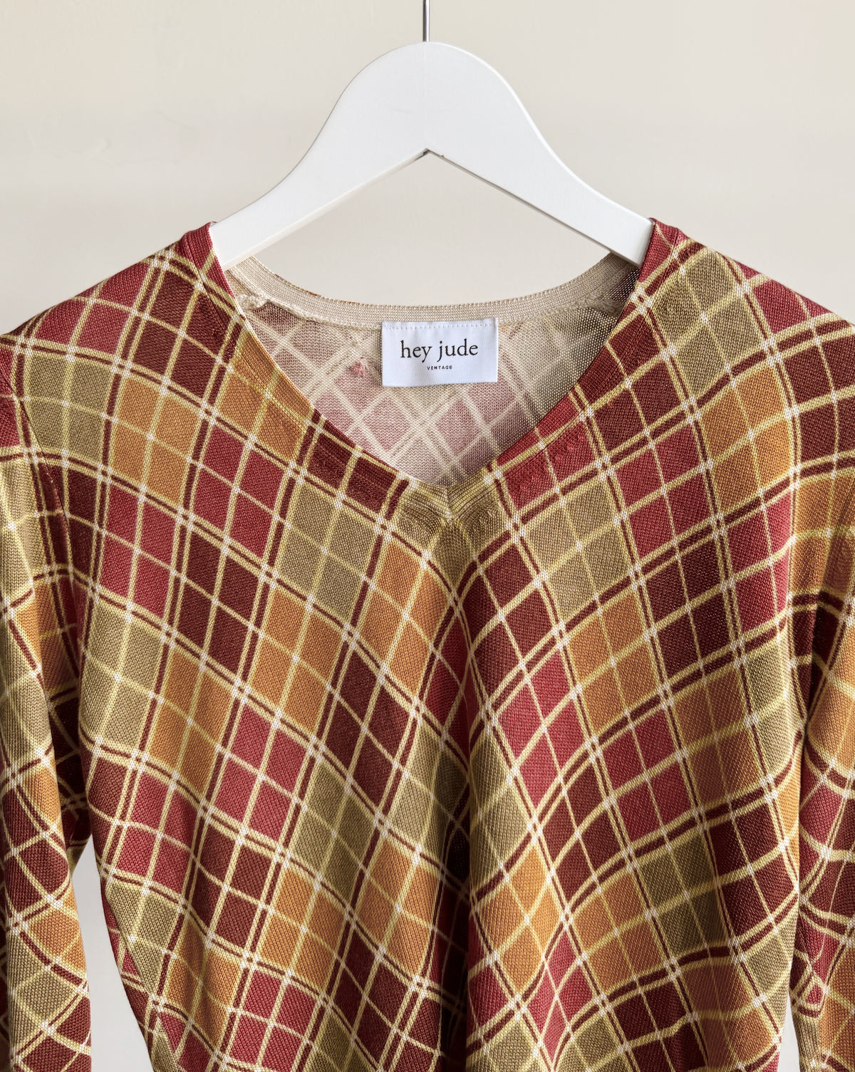 Autumn Argyle Silk + Lambswool V-neck Knit
