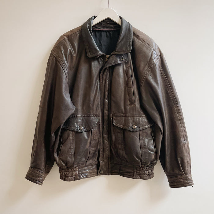 Chocolate Distressed Leather Bomber