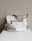 White Multi-Pocket Leather Shoulder Bag