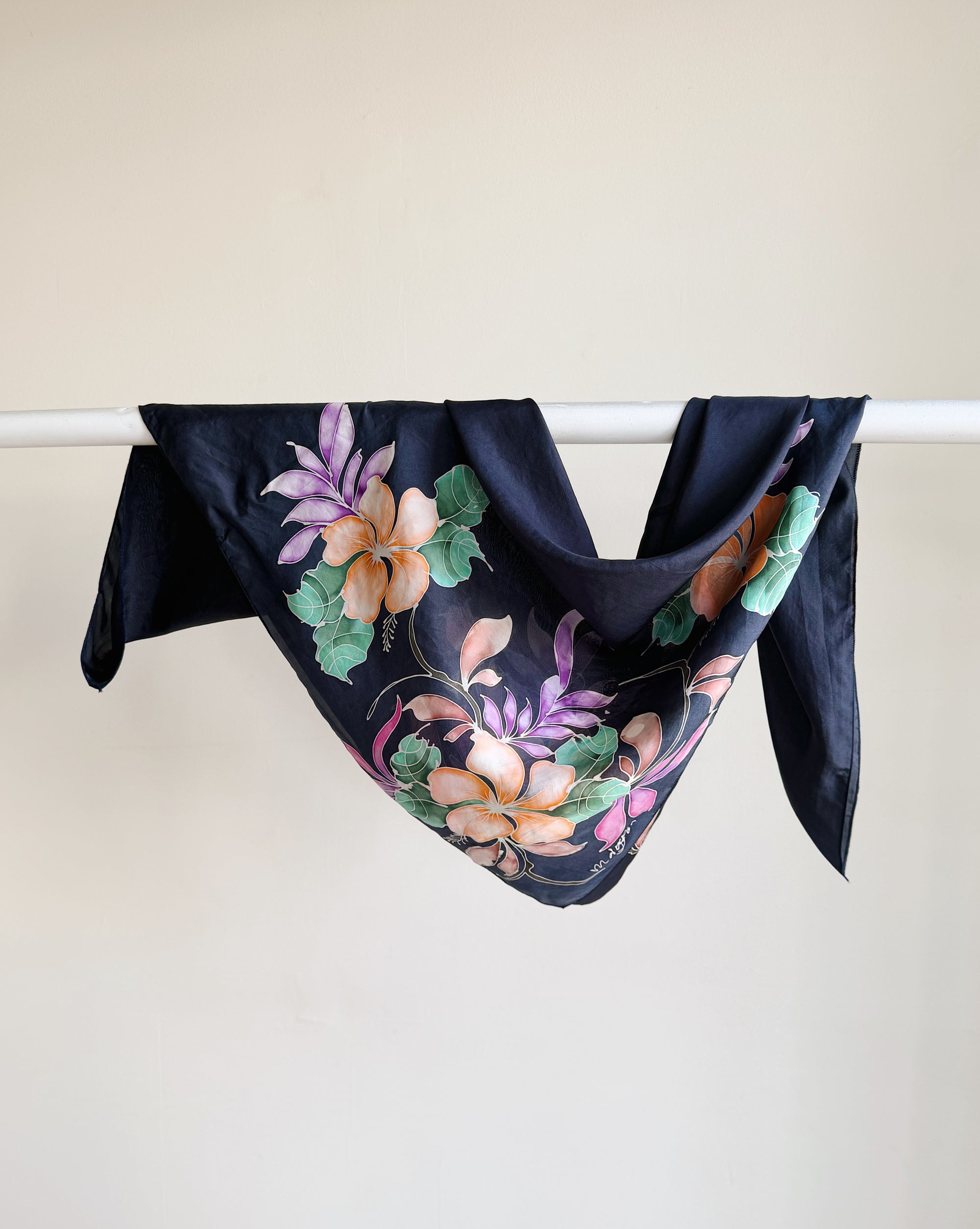 Midnight Floral Silk Scarf